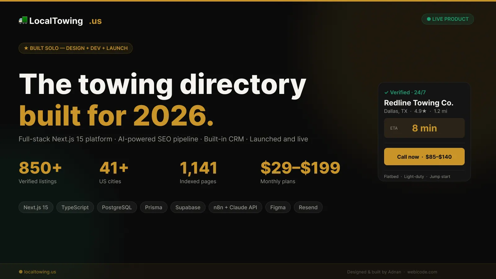 LocalTowing.us homepage hero portfolio screenshot